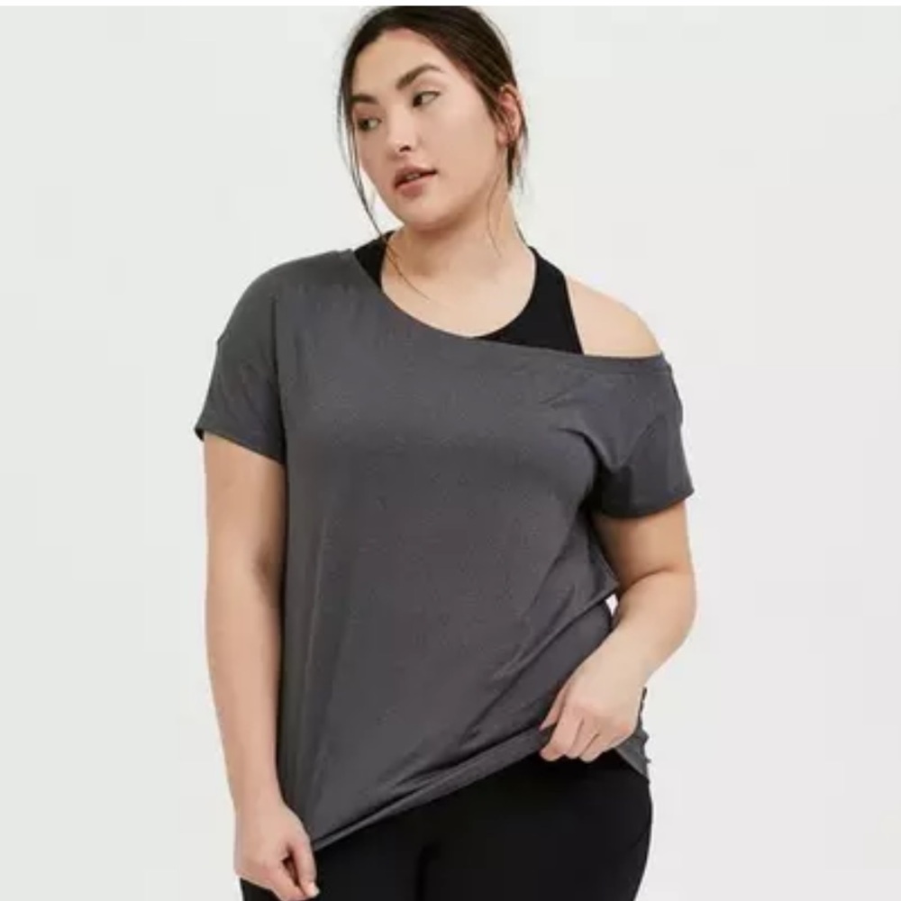 Torrid Tech Jersey Off-Shoulder Short Sleeve Grey Active Tee - Picture 2 of 6